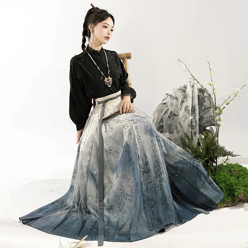 【フルセット】デザイン蘇渓亭馬面スカート改良明製cos服新韓国清冷書道プリント女 【フルセット】デザイン蘇渓亭馬面スカート改良明製cos服新韓国清冷書道プリント女