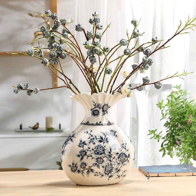 花瓶 セラミック レトロ 青 白 ピンク 花 磁器 ホーム リビングルーム Ｂ 花瓶 セラミック レトロ 青 白 ピンク 花 磁器 ホーム リビング