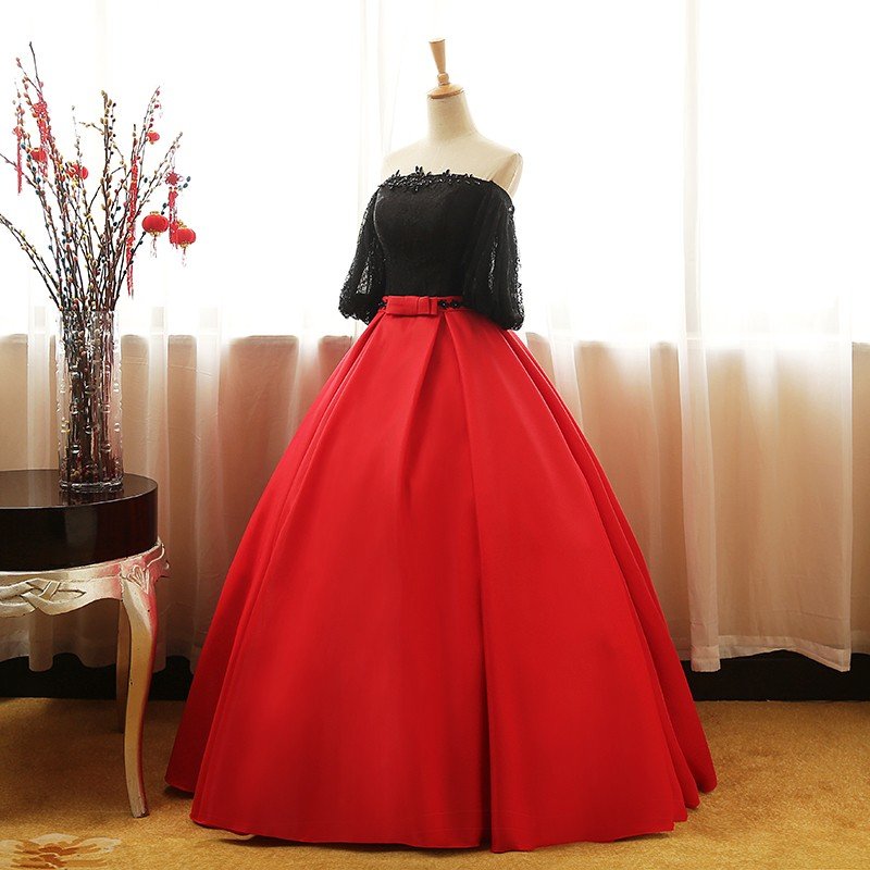 ウェディングドレス 演奏会用ロングドレス カラードレス 人気 ペールオレンジ カラオケ大会 ステージ衣装 レッド