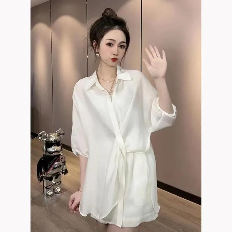 【新品追加】超薄純色シンプルなオープンシャツ女性のワイドパンツ2点セットカジュアルファッション涼しく楽ちんセットアップYXL0290 【新品追加】超薄純色シンプルなオープンシャツ女性のワイドパンツ2点セットカジュアルファッション涼しく楽ちんセットアップYXL0290