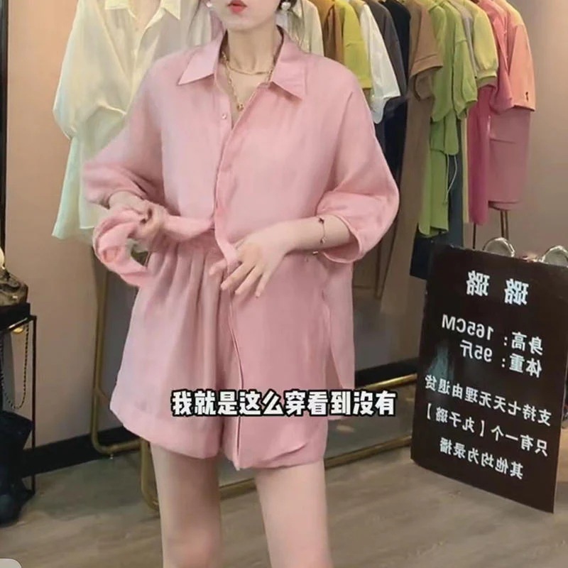 【新品追加】超薄純色シンプルなオープンシャツ女性のワイドパンツ2点セットカジュアルファッション涼しく楽ちんセットアップYXL0290 【新品追加】超薄純色シンプルなオープンシャツ女性のワイドパンツ2点セットカジュアルファッション涼しく楽ちんセットアップYXL0290