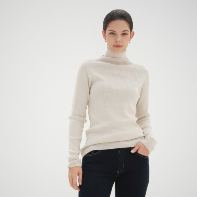 ACUD リブタートルネックウールニット_L.ベージュ