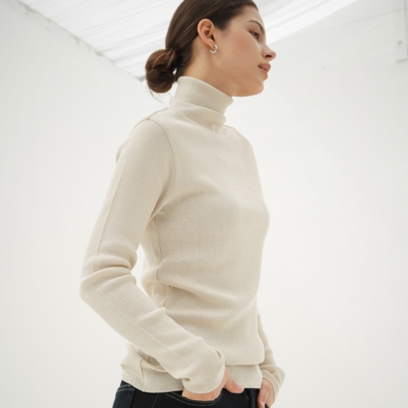 ACUD リブタートルネックウールニット_L.ベージュ