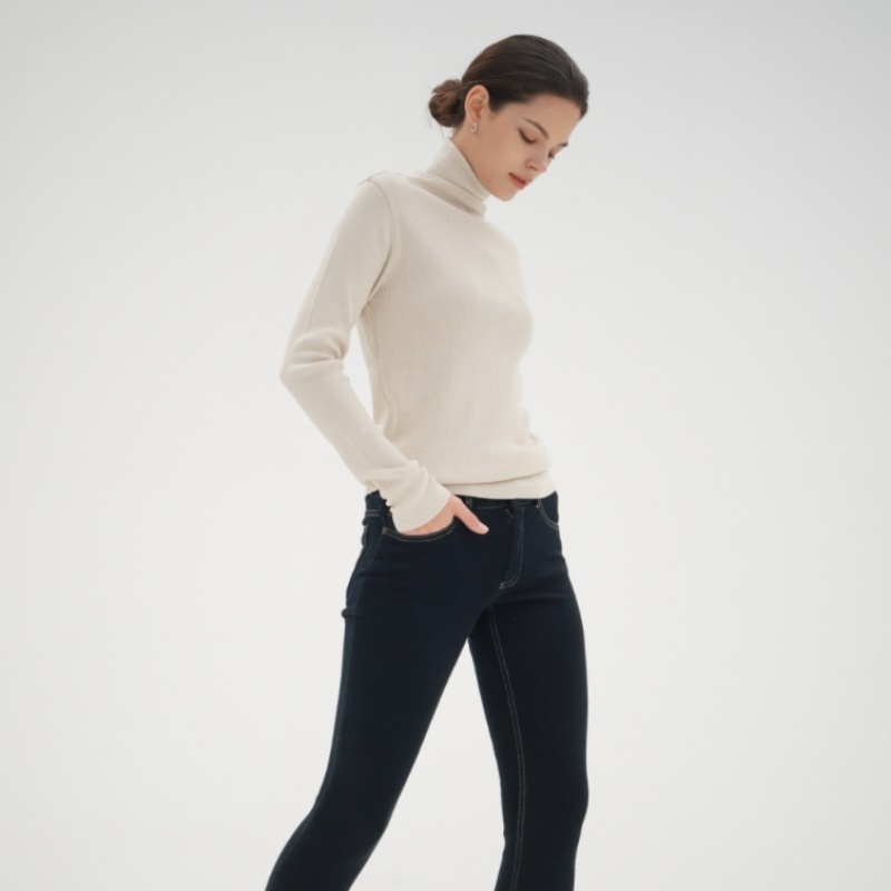 ACUD リブタートルネックウールニット_L.ベージュ