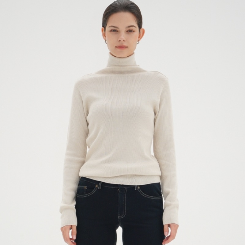 ACUD リブタートルネックウールニット_L.ベージュ