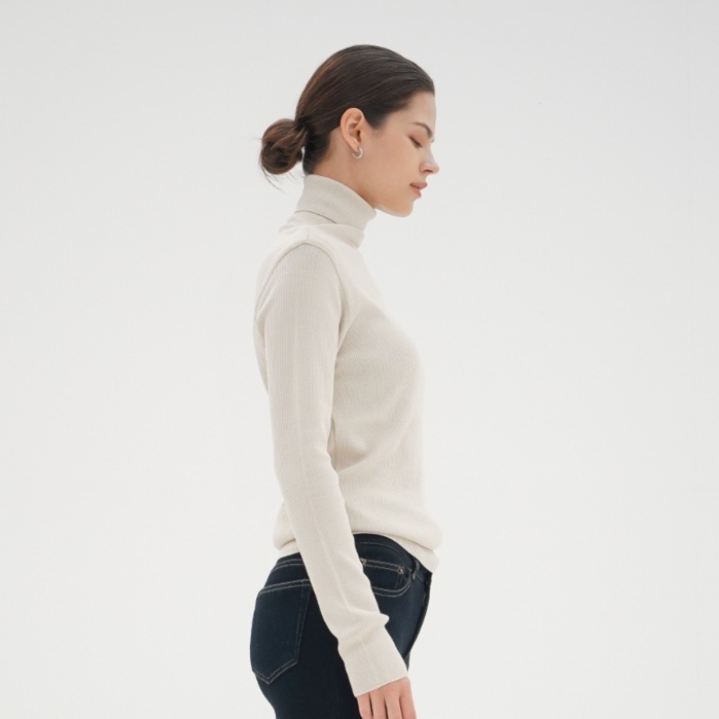 ACUD リブタートルネックウールニット_L.ベージュ