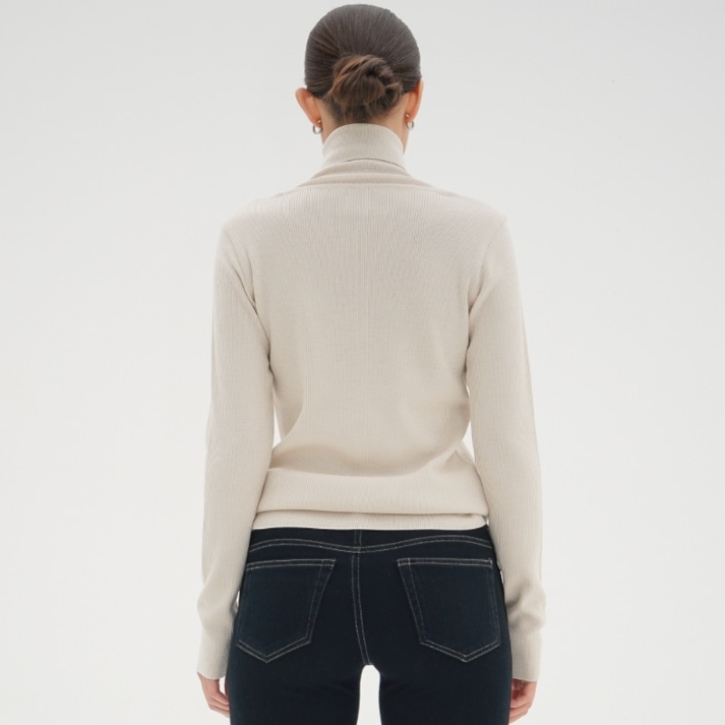 ACUD リブタートルネックウールニット_L.ベージュ