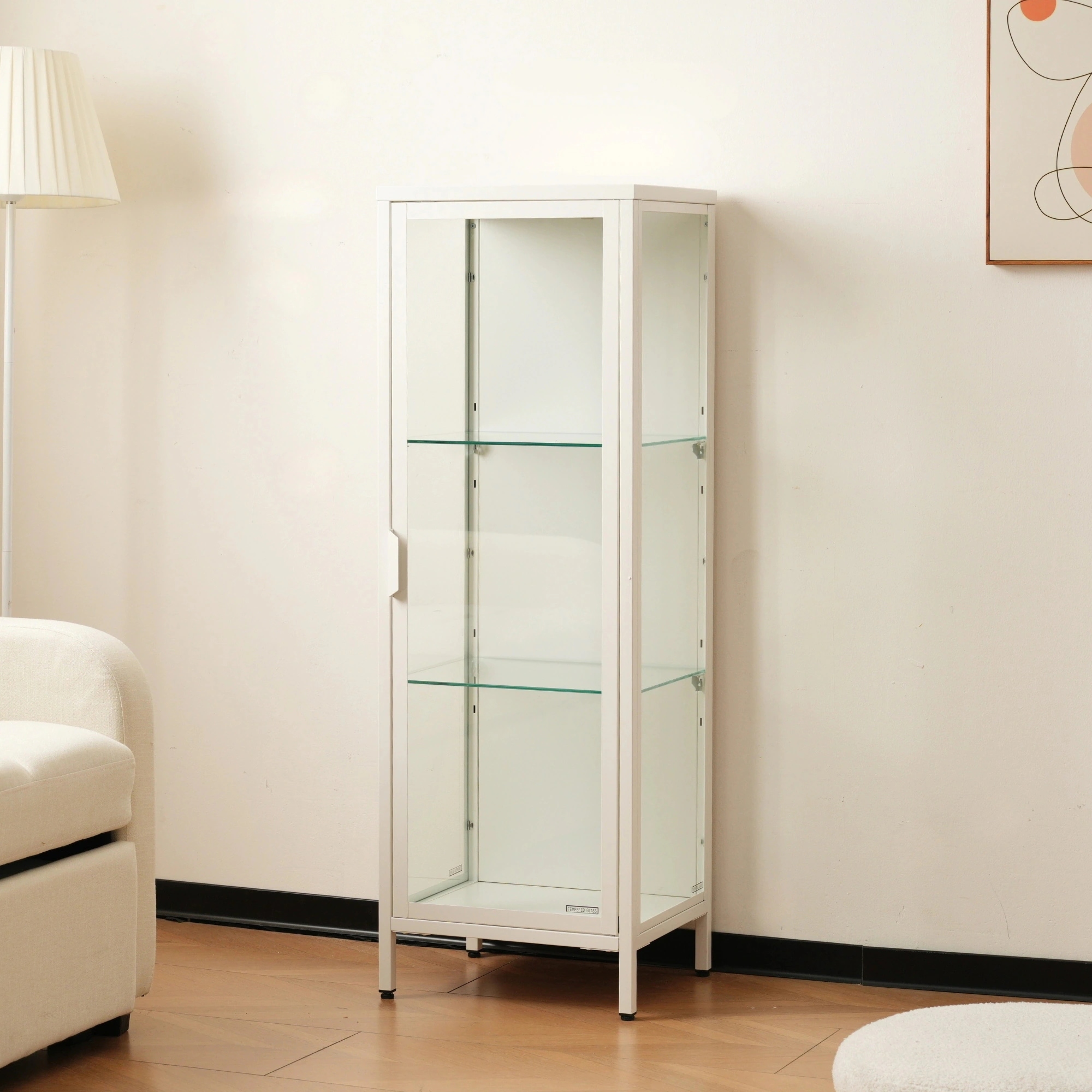 コレクションケース コレクションシェルフ ガラスディスプレイキャビネット おしゃれ 棚高さ調節可能 強化ガラス サイズ：幅40*奥行35*高さ120CM ホワイト