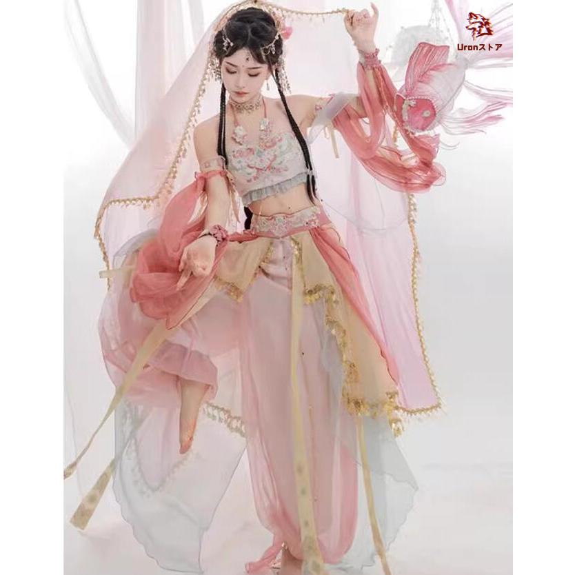 限定値下げ 中華風アラビアン コスプレ衣装 ピンク系 ベールとリボンの姫袖付き ひらひらの5点セット 大人 中華 飛天 漢唐古典風 ダンス衣装 裾フリル付きのブラトップ 限定値下げ 中華風アラビアン コスプレ衣装 ピンク系 ベールとリボンの姫袖付き ひらひらの5点セット 大人 中華 飛天 漢唐古典風 ダンス衣装 裾フリル付きのブラトップ