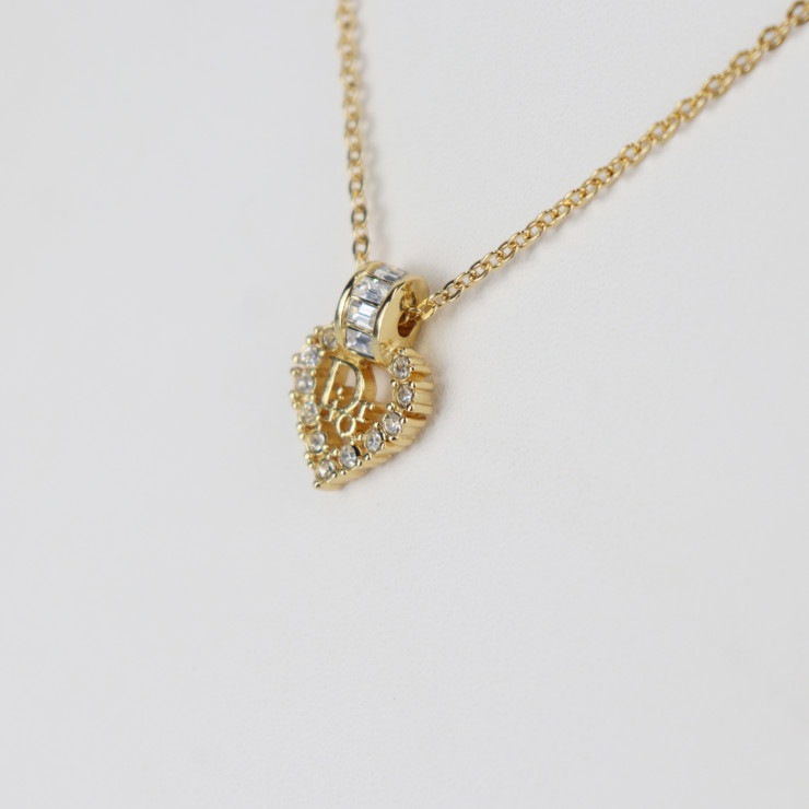 超美品 Christian Dior クリスチャンディオール ネックレス - ロゴ ハート メタル ラインストーン ゴールド ラインストーン 本物保証 中古