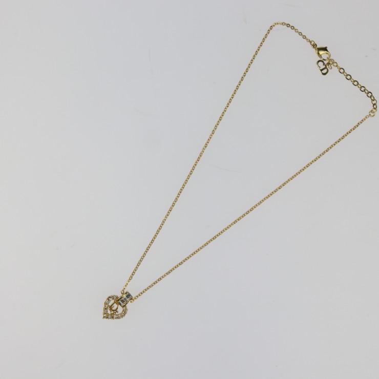 超美品 Christian Dior クリスチャンディオール ネックレス - ロゴ ハート メタル ラインストーン ゴールド ラインストーン 本物保証 中古