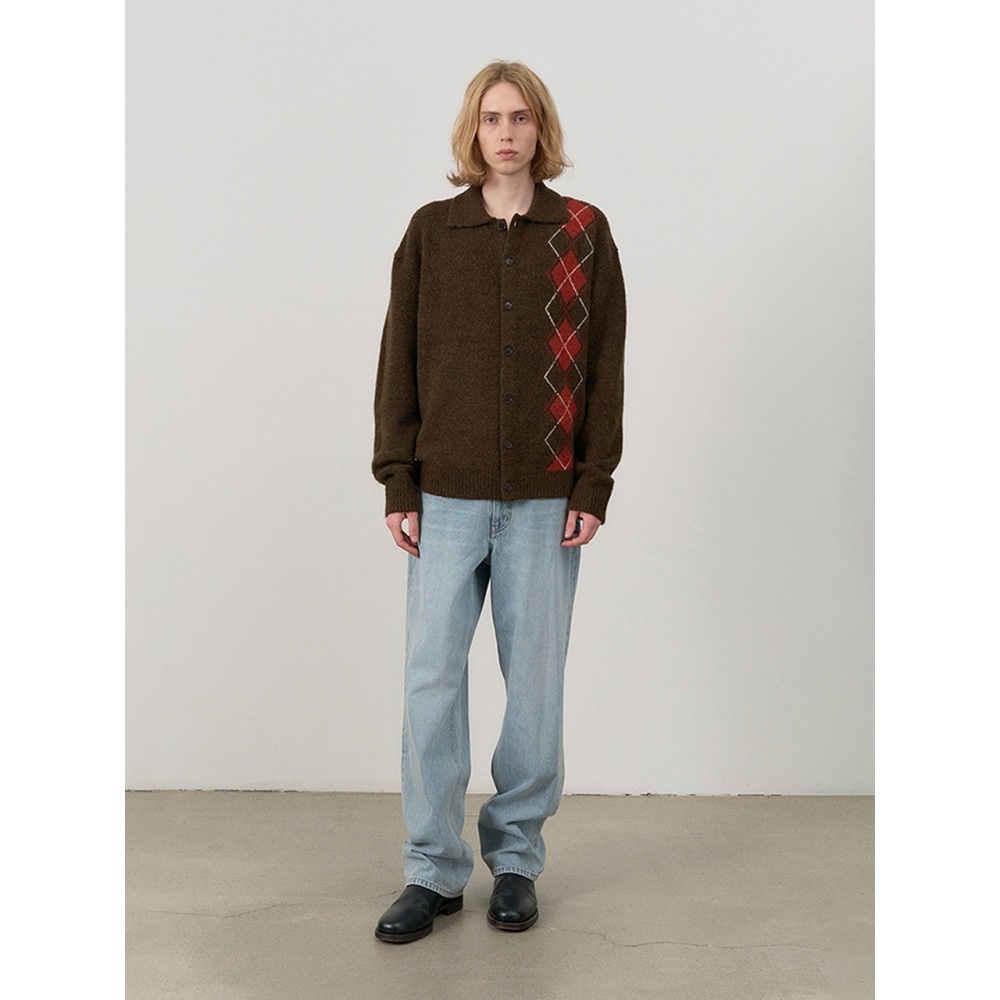 Dunst メンズユニセックスオープンカラーアーガイルニットカーディガンカーキ M UDSW4C115K2