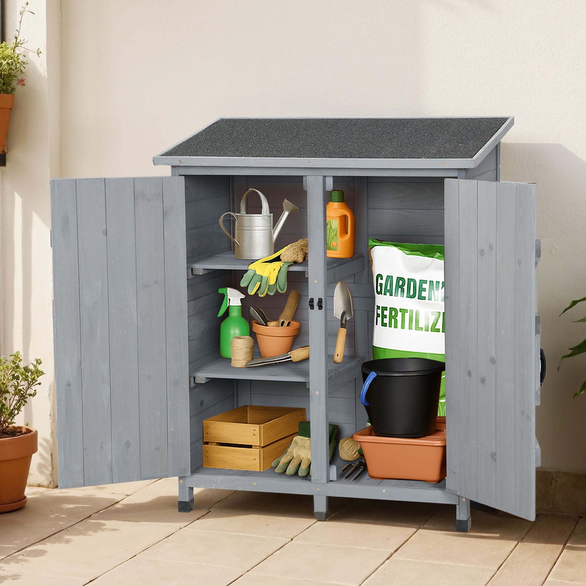 1965物置き 木製 収納庫 観音扉 ヨーロッパ風 ガーデニング用品 小屋 戸外収納庫 大型 屋外物置 棚 大型 ドア ベランダ 物置き 屋外収納 ガーデニング ウッド 園芸用品 庭 倉庫 DIY 頑