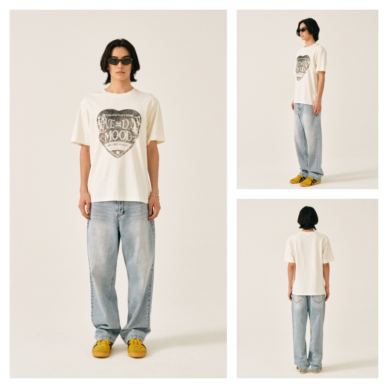 【SATUR】Tapered Relaxed Washed Denim Pants - Light Blue SATUR】 TAPERED RELAXED WASHED DENIM PANTS : クールで