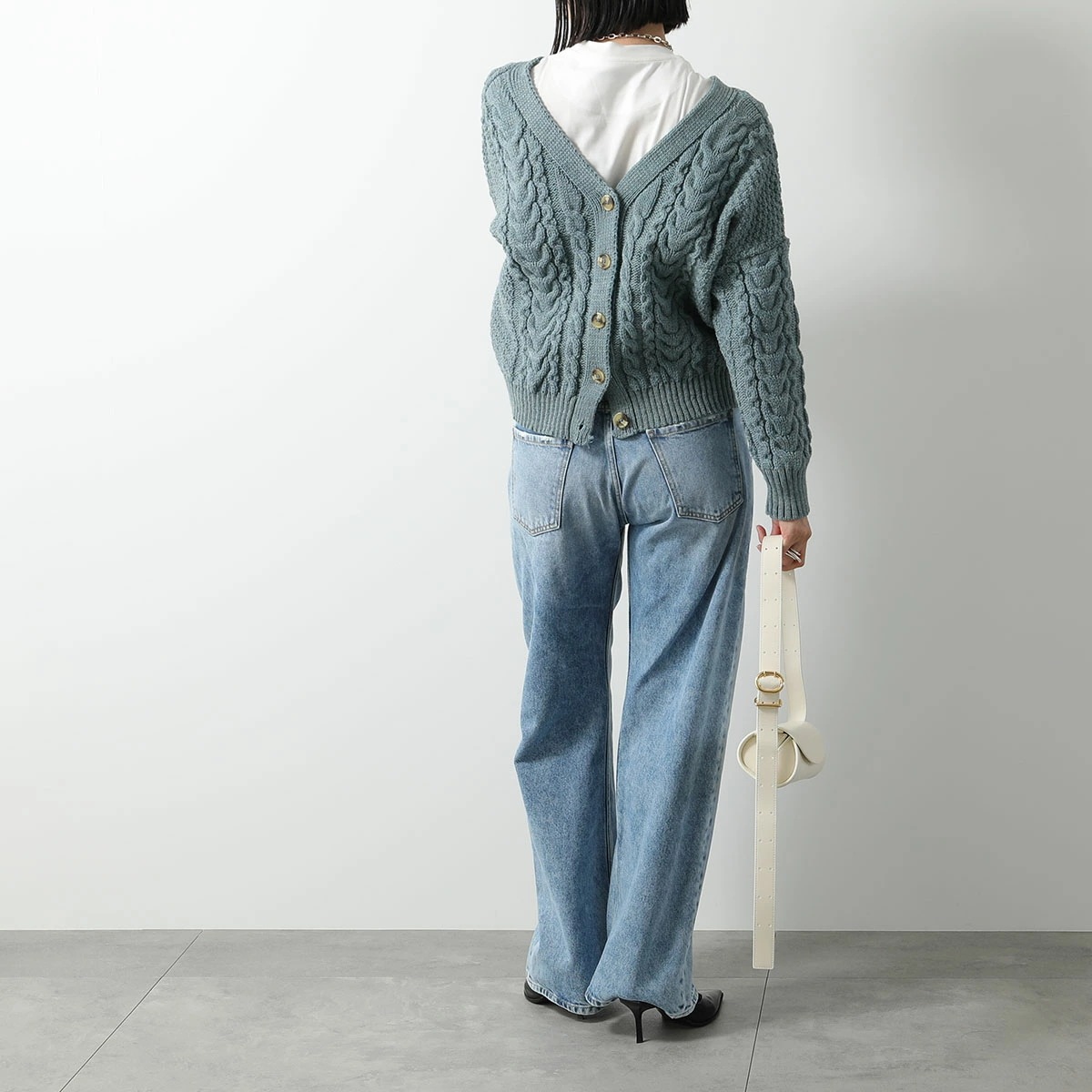 Oldderby Knitwear オールドダービーニットウェア カーディガン JM4001 レディース ニット Vネック 長袖 ウール ケーブル編み カラー3色