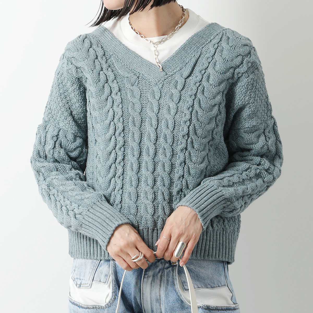 Oldderby Knitwear オールドダービーニットウェア カーディガン JM4001 レディース ニット Vネック 長袖 ウール ケーブル編み カラー3色