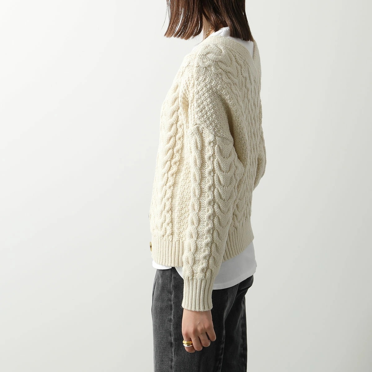 Oldderby Knitwear オールドダービーニットウェア カーディガン JM4001 レディース ニット Vネック 長袖 ウール ケーブル編み カラー3色