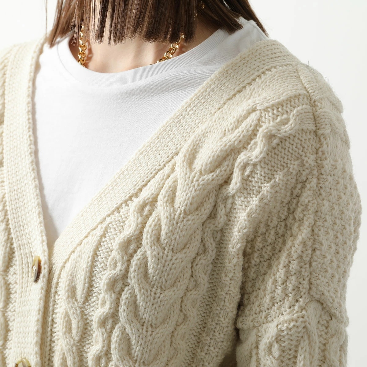 Oldderby Knitwear オールドダービーニットウェア カーディガン JM4001 レディース ニット Vネック 長袖 ウール ケーブル編み カラー3色