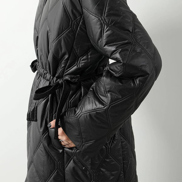 ◯_ GANNI ガニーブラック キルティングコート ロング丈 Qoo10] ガニー GANNI ガニー キルティングコート