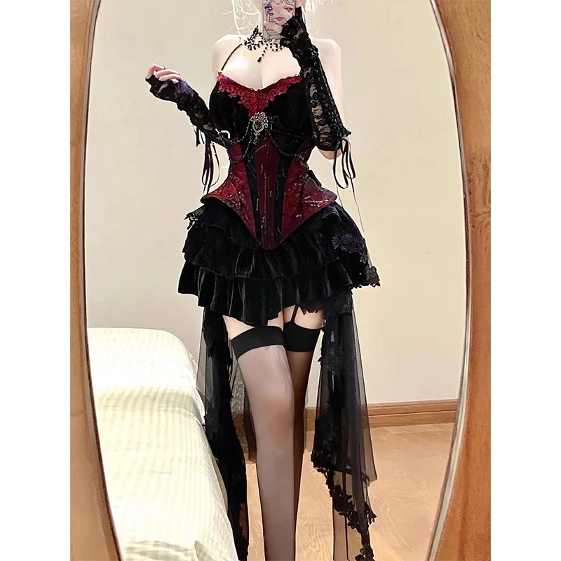 ゴシックコルセットホルターネックサスペンダースーツ取り外し能スカート点セット ゴシックコルセットホルターネックサスペンダースーツ取り外し能スカート点セット