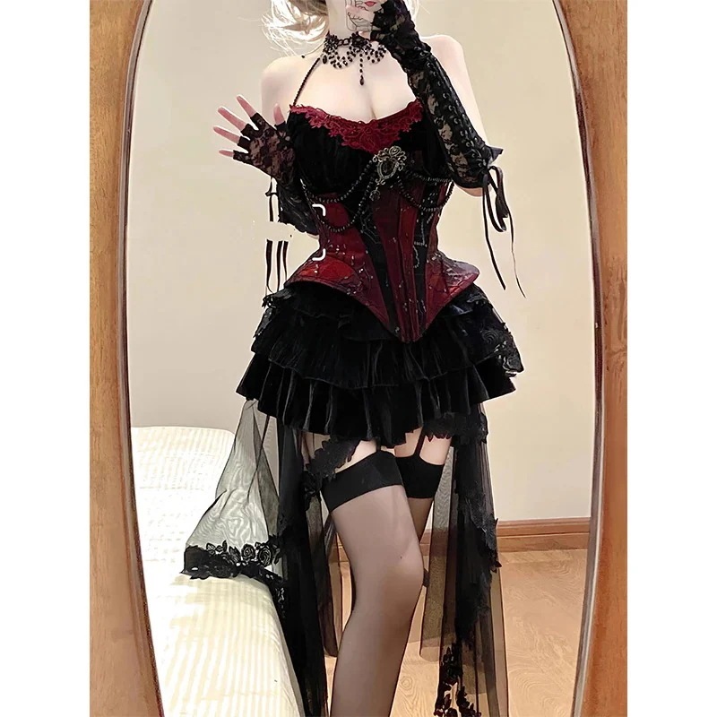ゴシックコルセットホルターネックサスペンダースーツ取り外し能スカート点セット ゴシックコルセットホルターネックサスペンダースーツ取り外し能スカート点セット