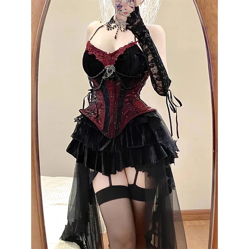 ゴシックコルセットホルターネックサスペンダースーツ取り外し能スカート点セット ゴシックコルセットホルターネックサスペンダースーツ取り外し能スカート点セット