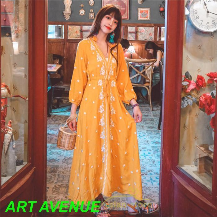 ワンピース 七分袖 春夏秋 ロング丈 コットン 大人可愛い 柔らかい シンプル カジュアル ナチュラル エスニック 刺繍 着痩せ Aライン リゾート 旅行 ワンピース 七分袖 春夏秋 ロング丈 コットン 大人可愛い 柔らかい シンプル カジュアル ナチュラル エスニック 刺繍 着痩せ Aライン リゾート 旅行