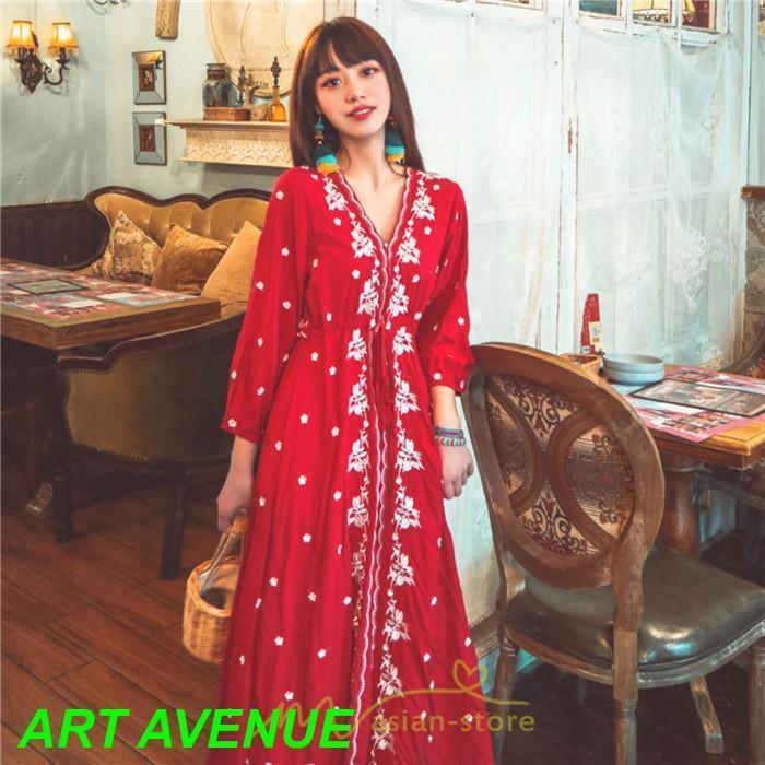 ワンピース 七分袖 春夏秋 ロング丈 コットン 大人可愛い 柔らかい シンプル カジュアル ナチュラル エスニック 刺繍 着痩せ Aライン リゾート 旅行 ワンピース 七分袖 春夏秋 ロング丈 コットン 大人可愛い 柔らかい シンプル カジュアル ナチュラル エスニック 刺繍 着痩せ Aライン リゾート 旅行