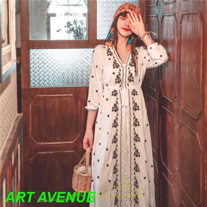 ワンピース 七分袖 春夏秋 ロング丈 コットン 大人可愛い 柔らかい シンプル カジュアル ナチュラル エスニック 刺繍 着痩せ Aライン リゾート 旅行 ワンピース 七分袖 春夏秋 ロング丈 コットン 大人可愛い 柔らかい シンプル カジュアル ナチュラル エスニック 刺繍 着痩せ Aライン リゾート 旅行