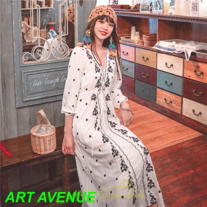 ワンピース 七分袖 春夏秋 ロング丈 コットン 大人可愛い 柔らかい シンプル カジュアル ナチュラル エスニック 刺繍 着痩せ Aライン リゾート 旅行 ワンピース 七分袖 春夏秋 ロング丈 コットン 大人可愛い 柔らかい シンプル カジュアル ナチュラル エスニック 刺繍 着痩せ Aライン リゾート 旅行