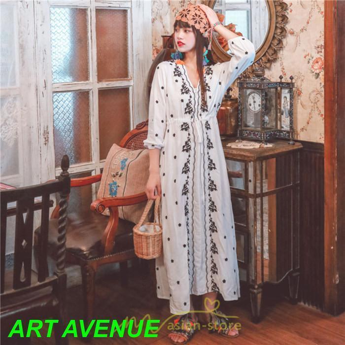 ワンピース 七分袖 春夏秋 ロング丈 コットン 大人可愛い 柔らかい シンプル カジュアル ナチュラル エスニック 刺繍 着痩せ Aライン リゾート 旅行 ワンピース 七分袖 春夏秋 ロング丈 コットン 大人可愛い 柔らかい シンプル カジュアル ナチュラル エスニック 刺繍 着痩せ Aライン リゾート 旅行