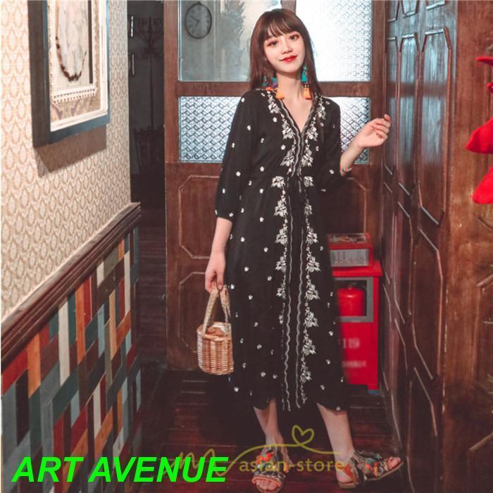 ワンピース 七分袖 春夏秋 ロング丈 コットン 大人可愛い 柔らかい シンプル カジュアル ナチュラル エスニック 刺繍 着痩せ Aライン リゾート 旅行 ワンピース 七分袖 春夏秋 ロング丈 コットン 大人可愛い 柔らかい シンプル カジュアル ナチュラル エスニック 刺繍 着痩せ Aライン リゾート 旅行