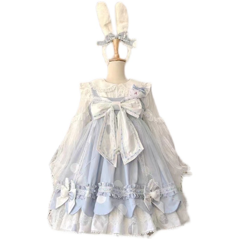 正规品春夏款Lolita蓝色JSK洛丽塔日常萝莉吊带洋装大童甜美连衣裙