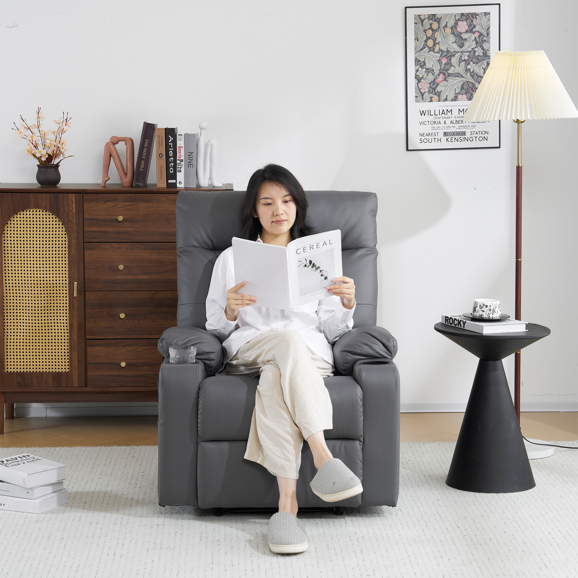 電動リクライニングソファー 1人掛け USBポート付 振動機能 オットマン一体型 電動リクライニングソファ USBポート付き 電動 オットマン一体型 1人