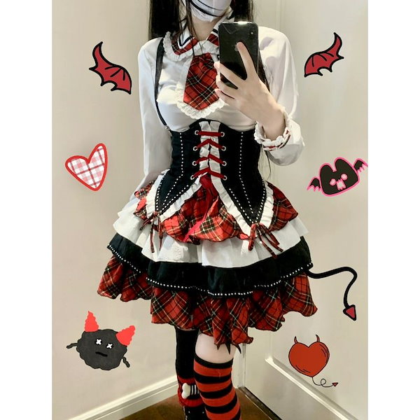 ゴスロリ衣装セット Qoo10] ゴスロリ 黒 ロリータ ミニスカートセッ