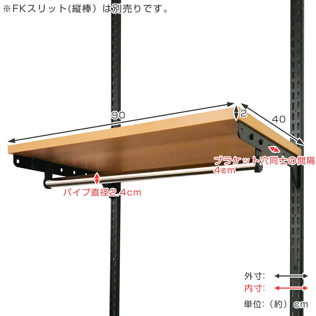 壁面収納 棚 パイプ付 TPセット 幅90cmx奥行40cm フィットラック パイプ付き 棚板 ハンガーラック DIY 収納 吊り下げ収納 クローゼット 可動棚 有効活用 壁掛け ラック