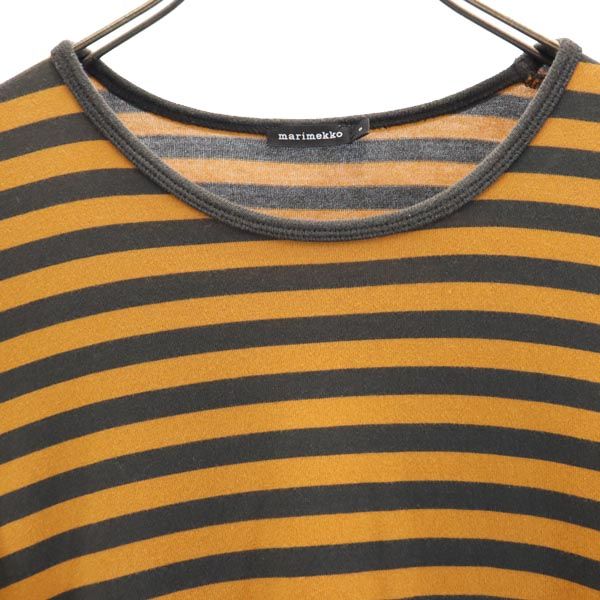 ボーダー柄 7分袖 Tシャツ ワンピース S キャメル×グレー レディース