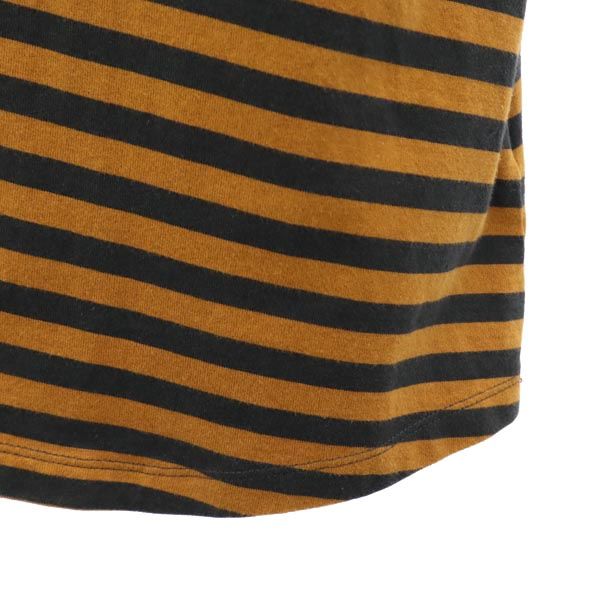 ボーダー柄 7分袖 Tシャツ ワンピース S キャメル×グレー レディース