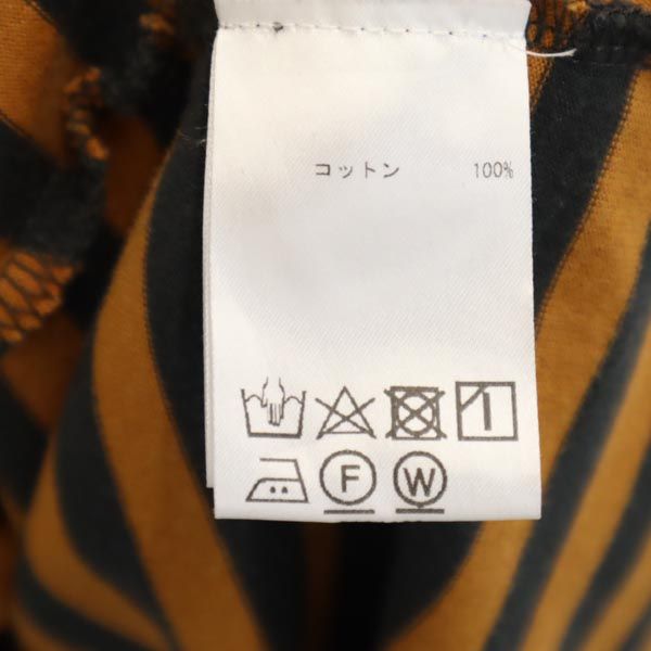 ボーダー柄 7分袖 Tシャツ ワンピース S キャメル×グレー レディース