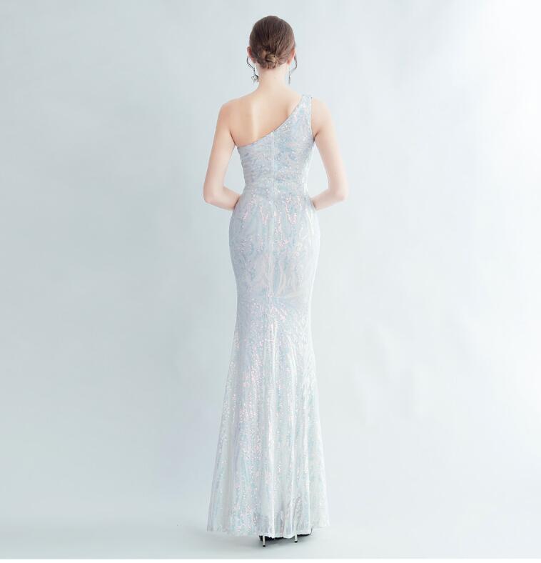 10色お揃い 総スパンコール デザイン刺繍 ワンショルダー ワンピース ドレス 披露宴 二次会 キャバドレス ロングドレス タイトワンピース スリット入り キラキラ イブニングドレス お花嫁 パーティ