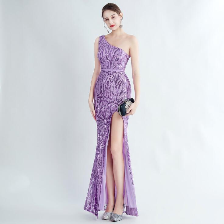 10色お揃い 総スパンコール デザイン刺繍 ワンショルダー ワンピース ドレス 披露宴 二次会 キャバドレス ロングドレス タイトワンピース スリット入り キラキラ イブニングドレス お花嫁 パーティ