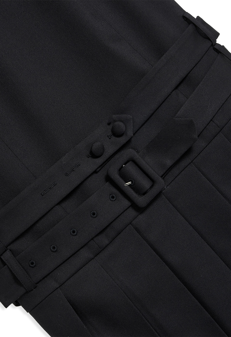 OPEN Yy】 BELTED PLEATED MINI DRESS : BLACK