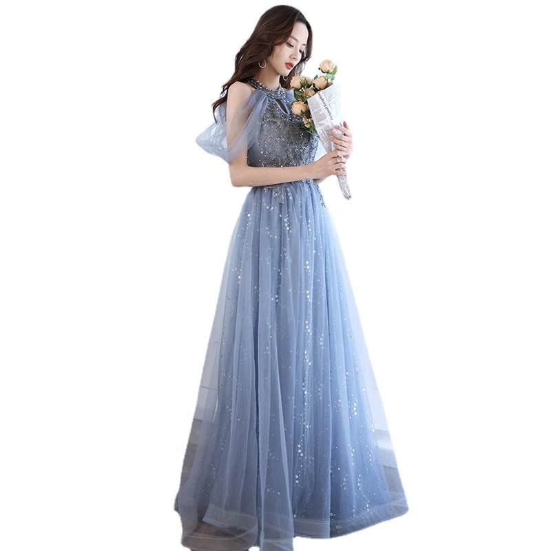 ウエディングドレス 結婚式　ドレス パーティードレス ロングワンピース ドレス ロングドレス パーティードレス 結婚式ドレスの女性夏の雰囲気セレブ学生長のパーティードレスのブルーワンピース