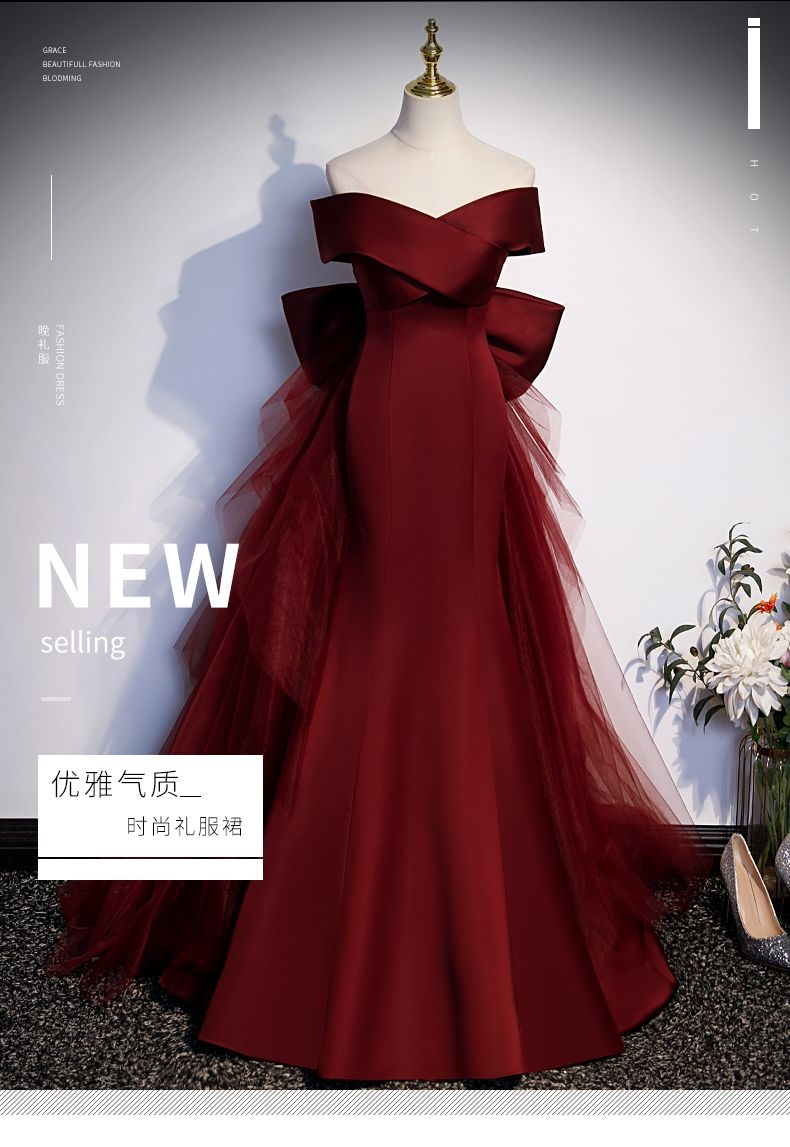 バーガンディテールイブニングドレス女性ベルカントソロボーカルアートテストホストワンショルダーライトウェディングドレス バーガンディテールイブニングドレス女性ベルカントソロボーカルアートテストホストワンショルダーライトウェディングドレス