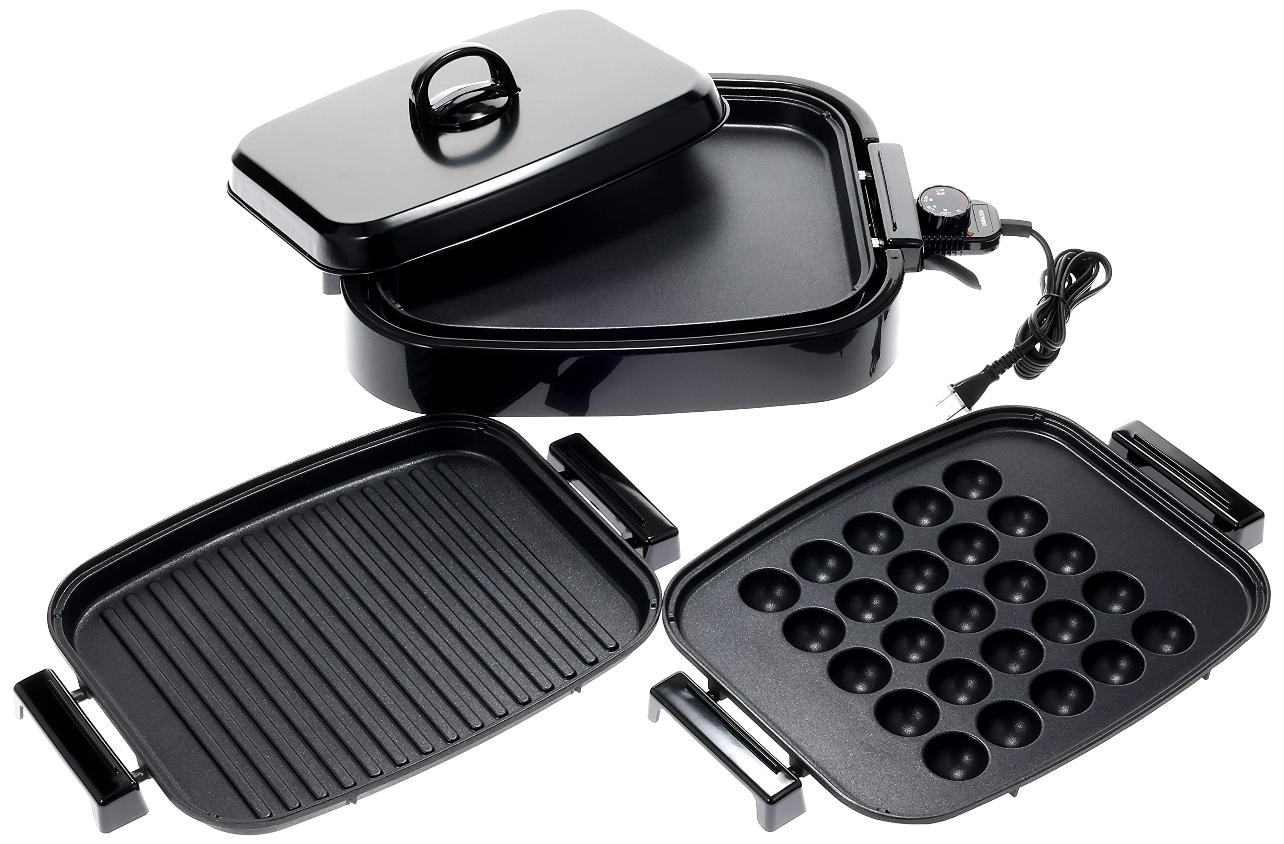 ホットプレート 3WAY (平面プレート/波型プレート/たこ焼きプレート) 着脱式 ワンタッチ操作 蓋付き フッ素コーティング EDH-T1300(B) ホットプレート 3WAY (平面プレート/波型プレート/たこ焼きプレート) 着脱式 ワンタッチ操作 蓋付き フッ素コーティング EDH-T1300(B)