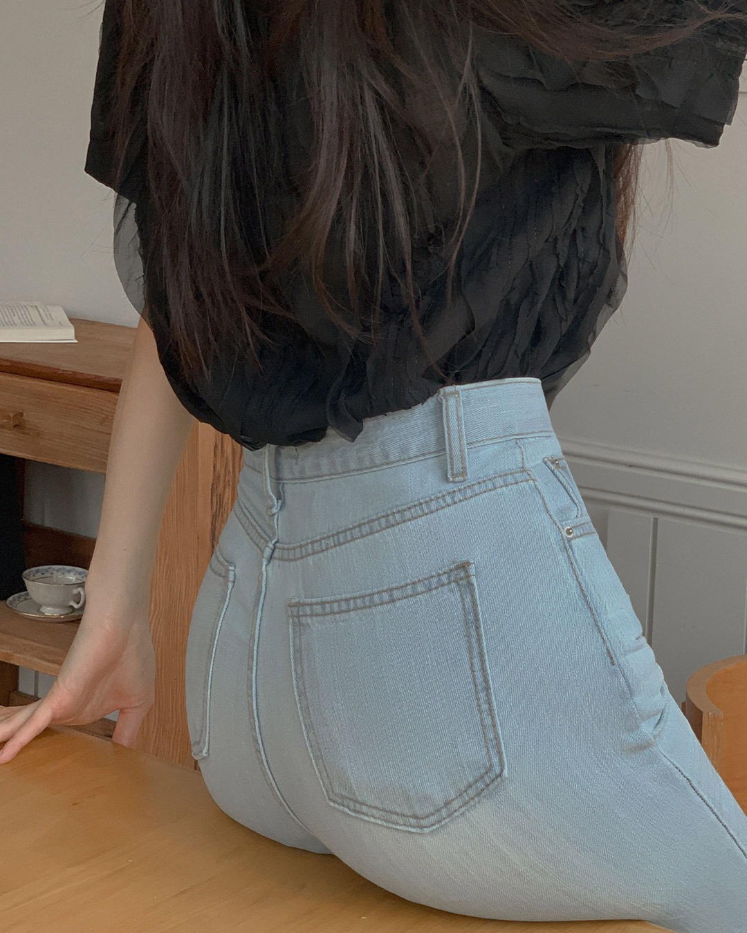 オーデンブーツカットデニムパンツ韓国ファッション レディース オーデンブーツカットデニムパンツ韓国ファッション レディース