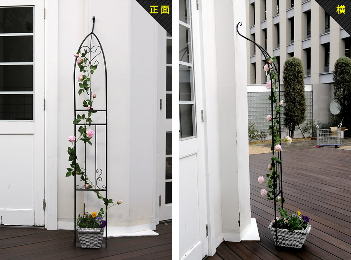 ガーデンアーチ アイアンハーフアーチ ダブル アーチ ハーフ 鉄製アーチ おしゃれ ローズアーチ バルコニーアーチ ガーデニング 目隠し 庭 簡易 アイアン製 薔薇アーチ つるバラ 花立て