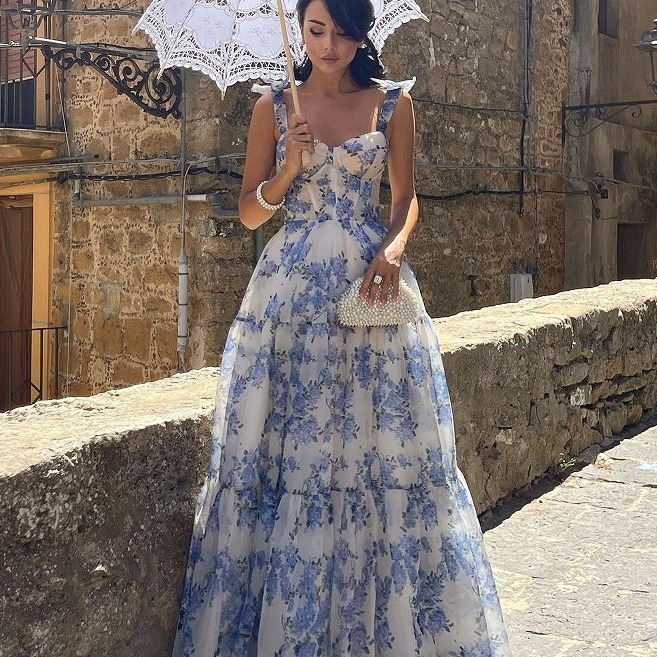 2024春夏オフショルダーレディースファッショナブルなオーガンジー妖精ロング気質イブニングドレスドレス 2024春夏オフショルダーレディースファッショナブルなオーガンジー妖精ロング気質イブニングドレスドレス