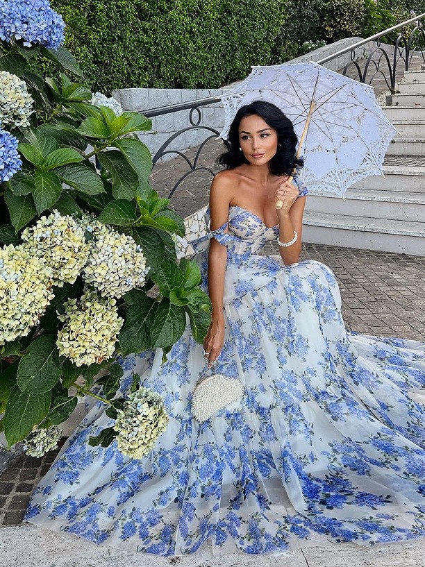 2024春夏オフショルダーレディースファッショナブルなオーガンジー妖精ロング気質イブニングドレスドレス 2024春夏オフショルダーレディースファッショナブルなオーガンジー妖精ロング気質イブニングドレスドレス