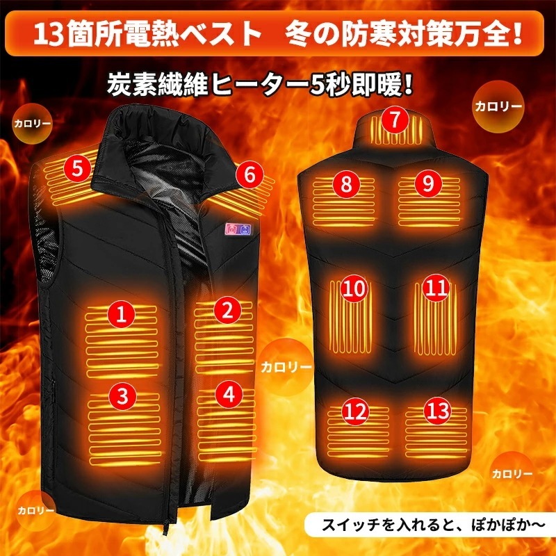【急速出荷】【~】電熱ベスト 防寒着 速暖 日本製ヒーター 軽量 USB給電 洗える 三段階調温 軽量 冷え性 メンズ レーディス バッテリー付き 25000mAh 13エリア発熱 新生活 電熱ウェ